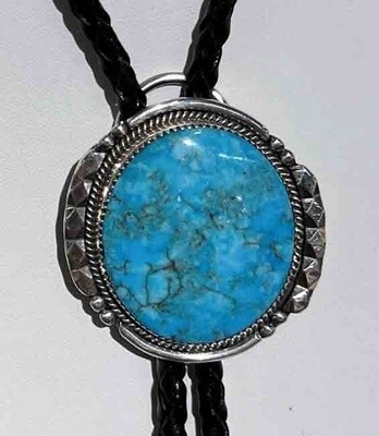 SILVER TURQUOISE BOLO TIE  ZUNI - KENNY CALAVAZA