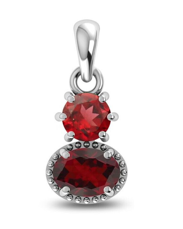 SILVER FACETED ROUND &amp; OVAL GARNET NECKLACE