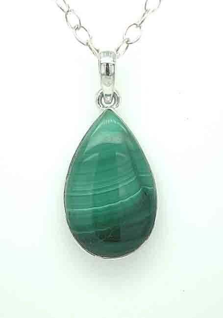 SILVER MALACHITE TEARDROP PENDANT