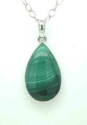 SILVER MALACHITE TEARDROP PENDANT