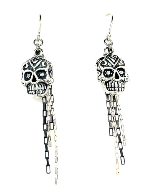 SILVER SUGAR SKULL EARRINGS