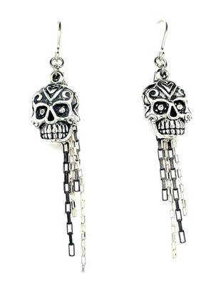 SILVER SUGAR SKULL EARRINGS