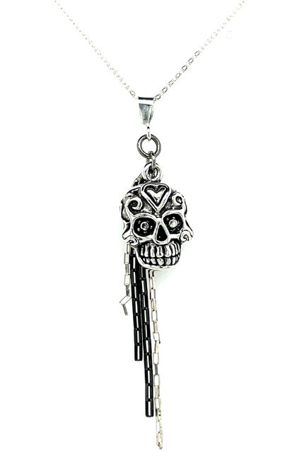 SILVER SUGAR SKULL NECKLACE