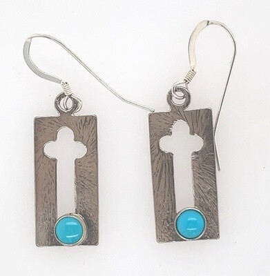 SILVER TURQUOISE CROSS EARRINGS NAVAJO-JEFF JAMES