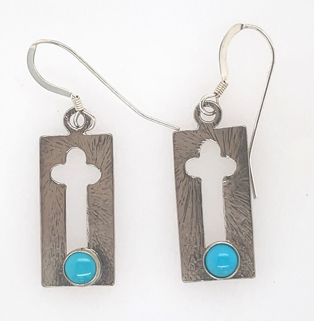 SILVER TURQUOISE CROSS EARRINGS NAVAJO-JEFF JAMES