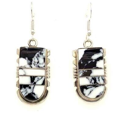 SILVER WHITE BUFFALO EARRINGS NAVAJO-BRANDON ETCITTY