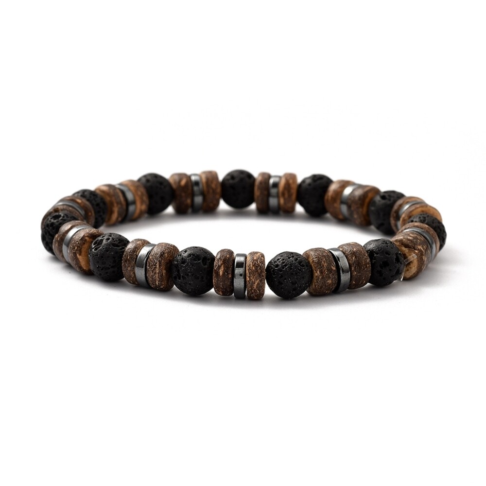 LAVA ROCK/HEMATITE/COCONUT BEADED BRACELET FJB112