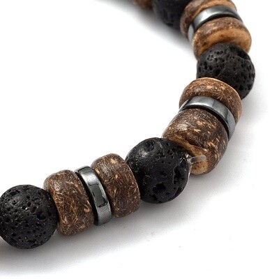 LAVA ROCK/HEMATITE/COCONUT BEADED BRACELET FJB112