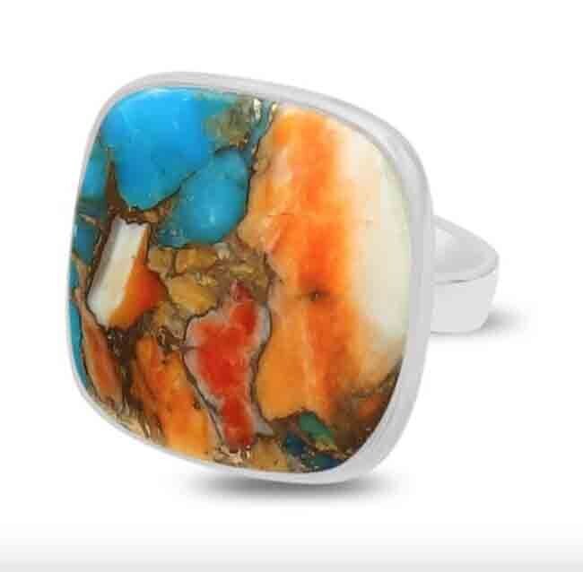 SILVER SPINY OYSTER TURQUOISE SQUARE RING-ADJ