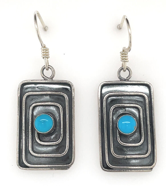 SILVER TURQUOISE EARRINGS NAVAJO-HAROLD JOE