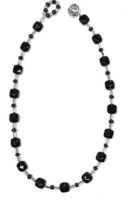 SILVER ONYX BEADED NECKLACE