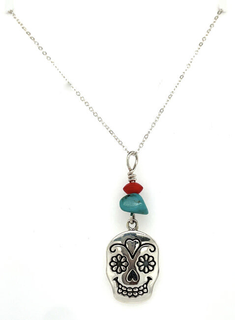 SILVER SUGAR SKULL NECKLACE