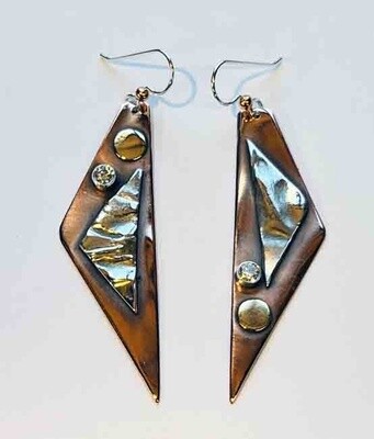 MIXED METALS TRIANGLE CZ EARRINGS