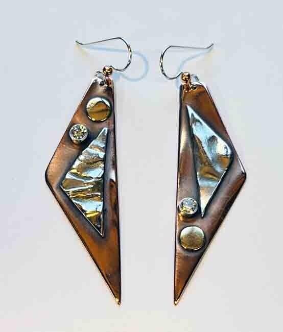 MIXED METALS TRIANGLE CZ EARRINGS