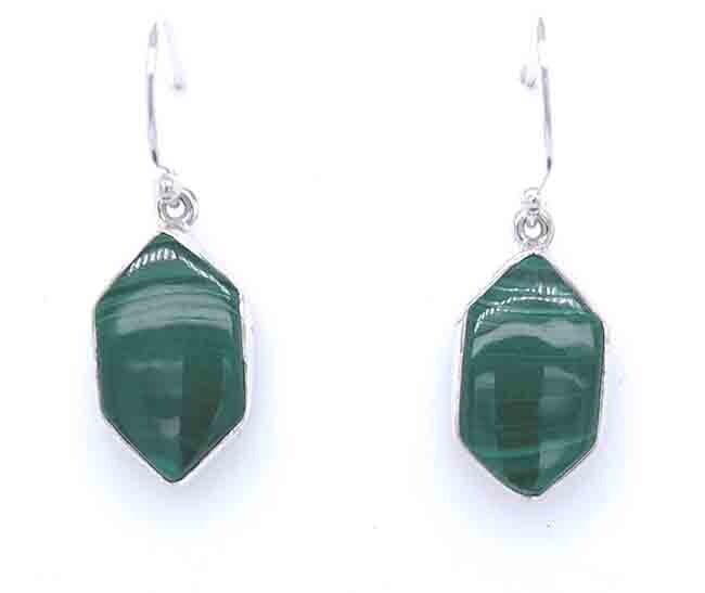 SILVER MALACHITE HEXAGON EARRINGS