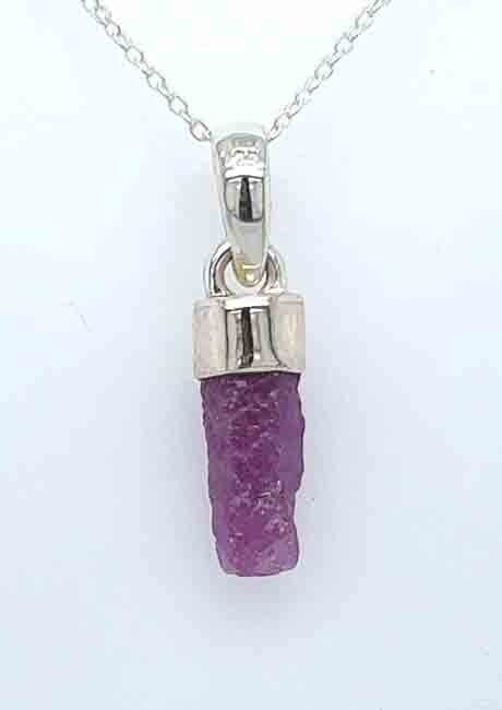 SILVER RUBY ROUGH-CUT BULLET NECKLACE