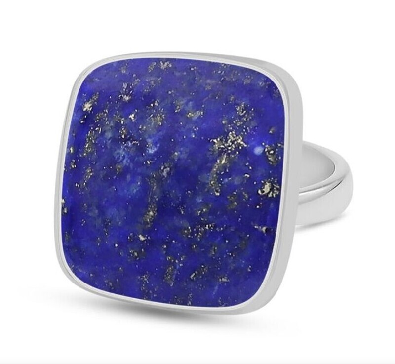 SILVER SQUARE LAPIS RING - 7