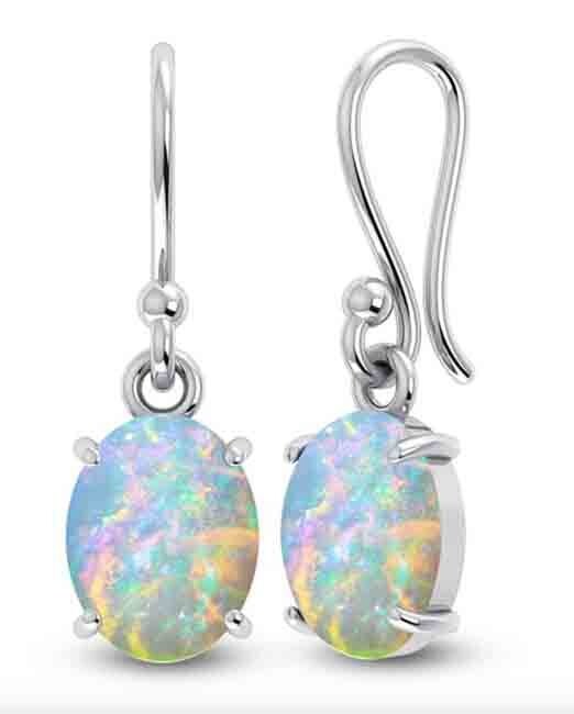 SILVER OPAL OVAL EARRINGS