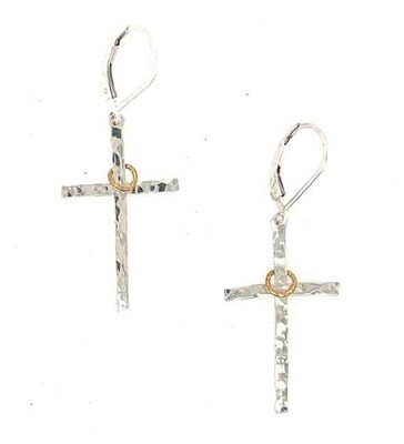 MIXED METALS HAMMERED CROSS EARRINGS
