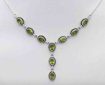SILVER 9-PERIDOT OVAL NECKLACE