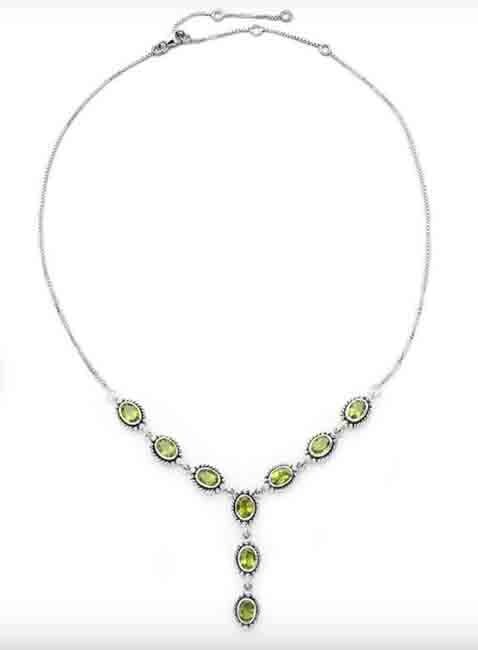 SILVER 9-PERIDOT OVAL NECKLACE