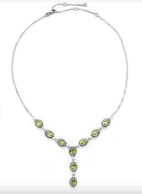 SILVER 9-PERIDOT OVAL NECKLACE