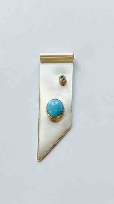 SILVER &amp; 14KT YELLOW GOLD TURQUOISE &amp; CZ PENDANT