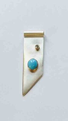 SILVER &amp; 14KT YELLOW GOLD TURQUOISE &amp; CZ PENDANT