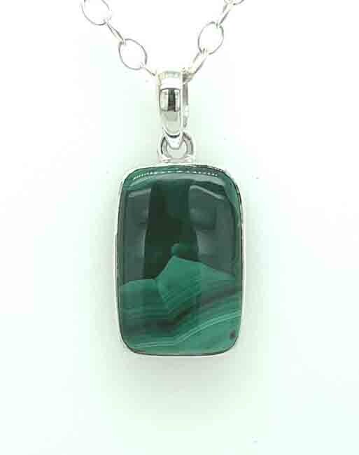SILVER MALACHITE RECTANGLE PENDANT