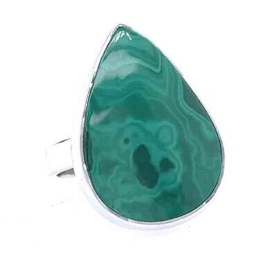 SILVER MALACHITE TEARDROP RING - ADJ
