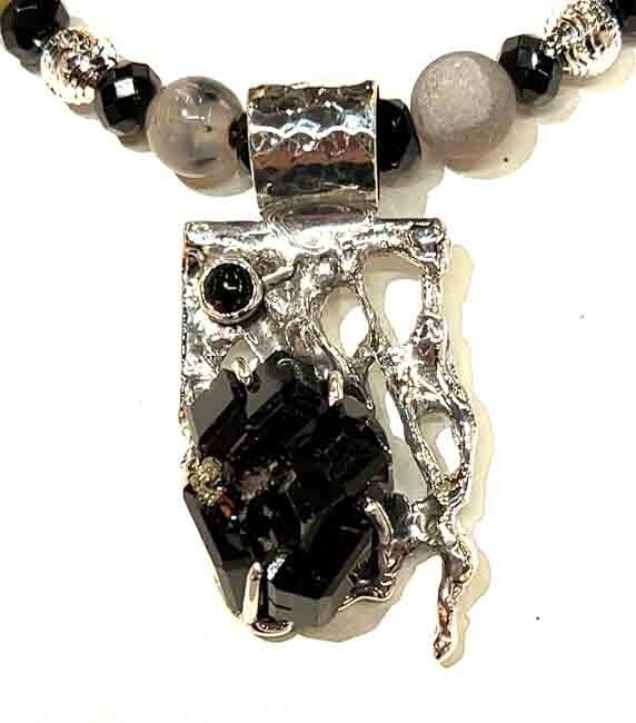 SILVER TOURMALINE &amp; ONYX CACTUS NECKLACE
