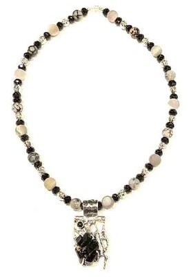 SILVER TOURMALINE & ONYX CACTUS NECKLACE