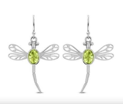 SILVER PERIDOT DRAGONFLY EARRINGS