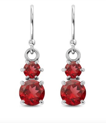 SILVER FACETED OVAL &amp; ROUND GARNET EARRINGS
