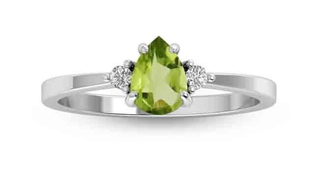 SILVER TEARDROP PERIDOT &amp; CZ RING SIZE 6