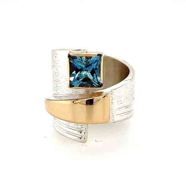 SILVER/14K AQUAMARINE WRAP RING - SIZE 6
