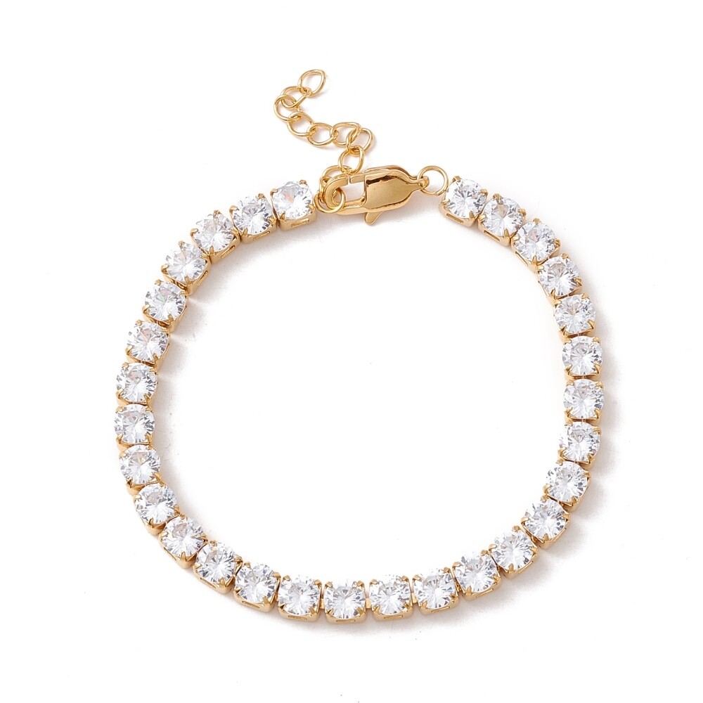 GOLD STAINLESS CZ TENNIS BRACELET 7&quot; TO 8&quot;