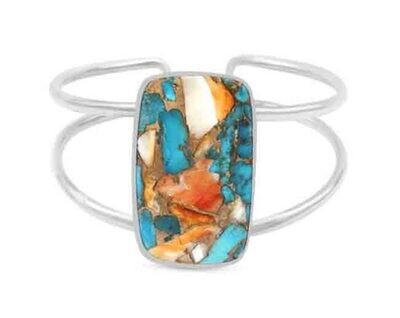 SILVER SPINY OYSTER TURQUOISE CUFF BRACELET