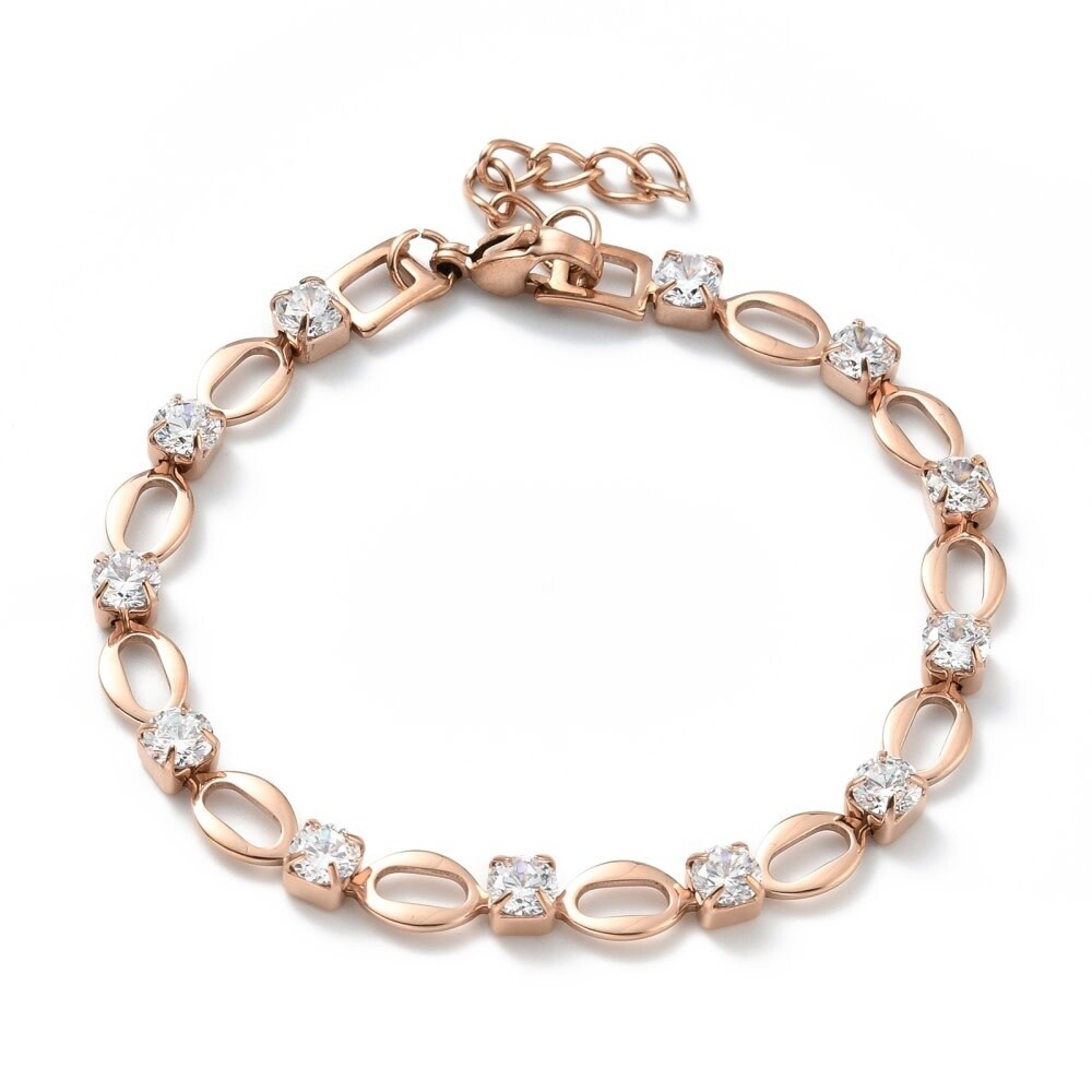 ROSE STAINLESS CZ LINK BRACELET FJB115