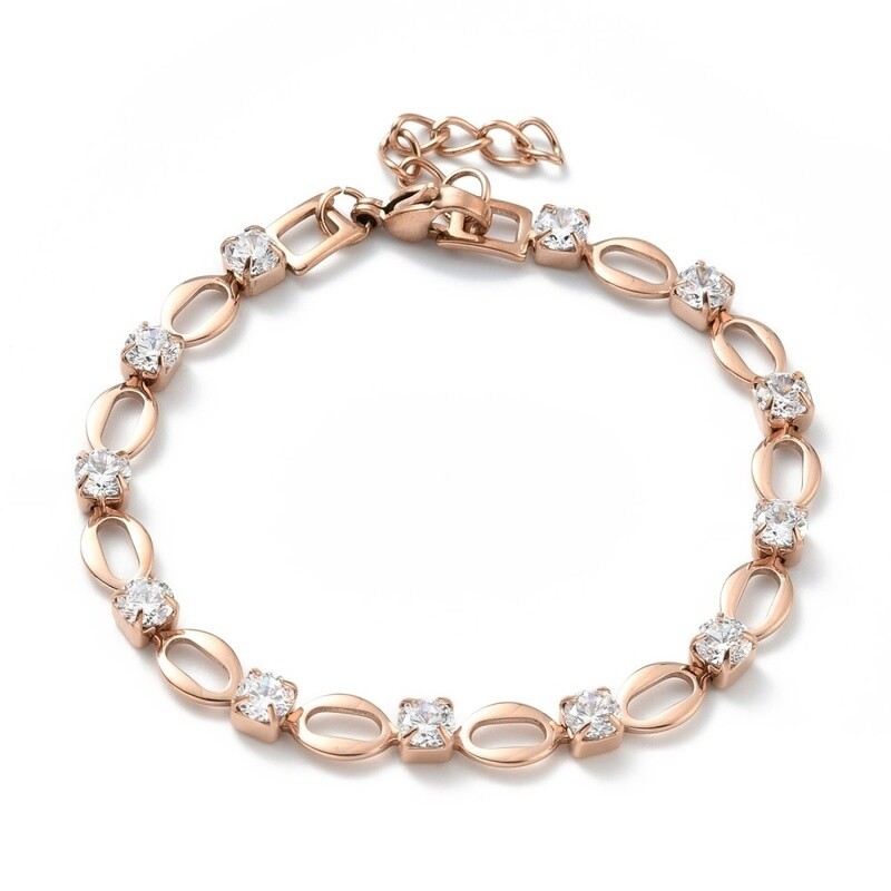 ROSE STAINLESS CZ LINK BRACELET FJB115