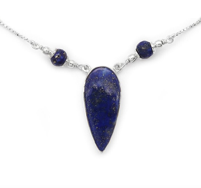 SILVER LAPIS UPSIDE-DOWN TEARDROP NECKLACE