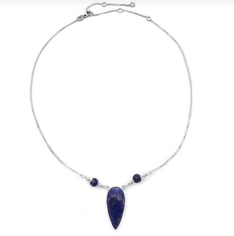 SILVER LAPIS UPSIDE-DOWN TEARDROP NECKLACE
