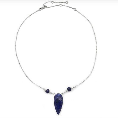 SILVER LAPIS UPSIDE-DOWN TEARDROP NECKLACE