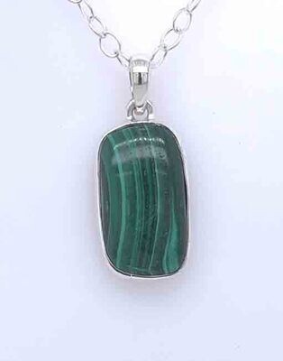 SILVER MALACHITE RECTANGLE PENDANT