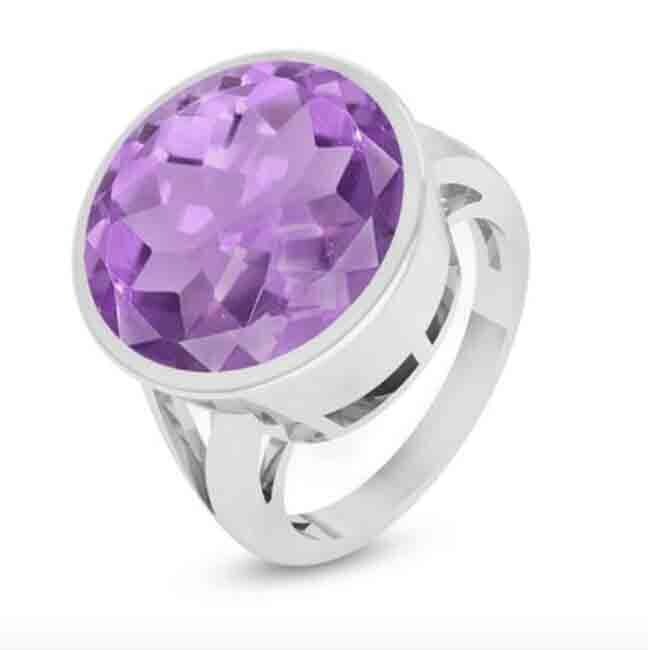 SILVER AMETHYST ROUND RING