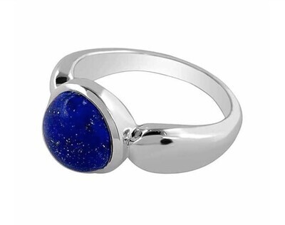 SILVER ROUND LAPIS RING - 8