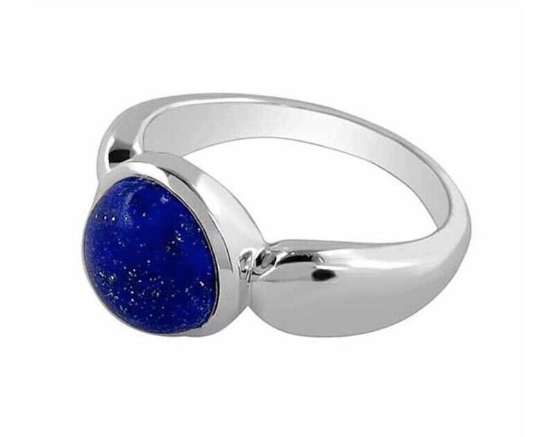 SILVER ROUND LAPIS RING - 8
