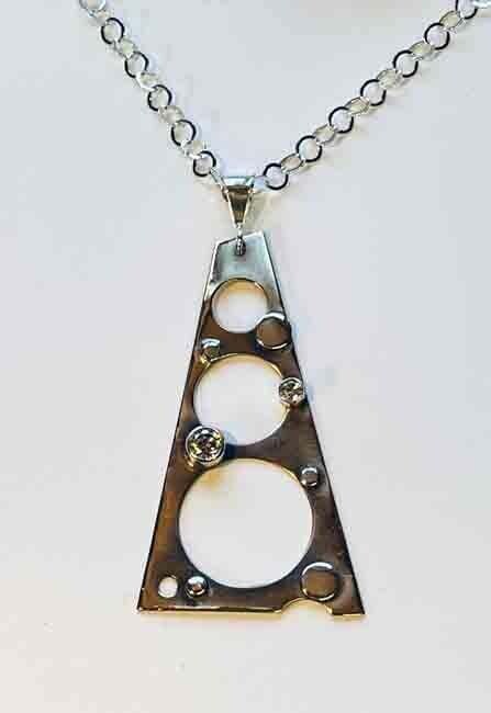MIXED METALS ABSTRACT CUTOUT CZ NECKLACE 24&quot;