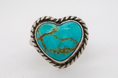 SILVER TURQUOISE HEART RING - NAVAJO - AUGUSTINE LARGO - ADJ
