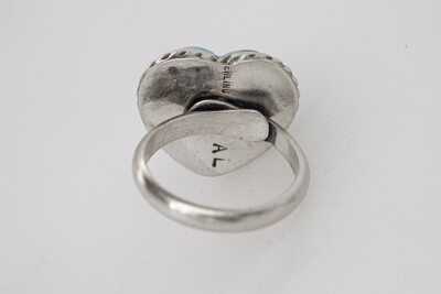 SILVER TURQUOISE HEART RING - NAVAJO - AUGUSTINE LARGO - ADJ